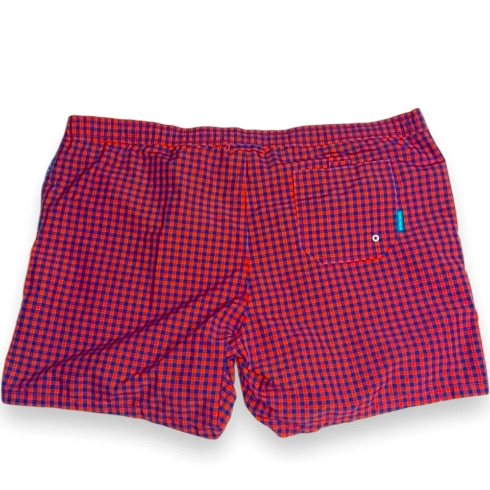 BONOBOS Mens Red & Navy Blue Plaid Check Swim Shorts Trunks